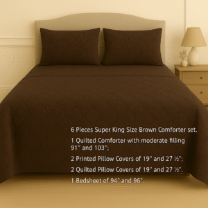 6 Pieces Super King Size Brown Comforter set