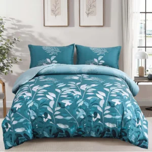 Teal-Leaves-Bed-Sheet-Set