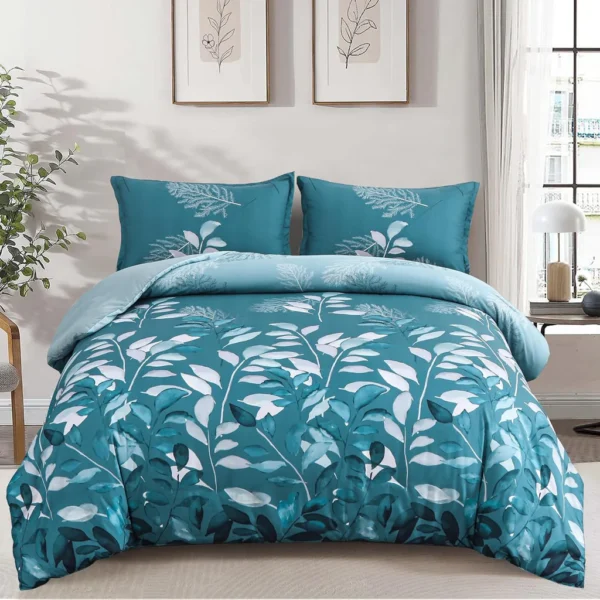 Teal-Leaves-Bed-Sheet-Set