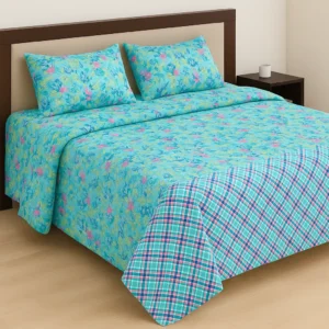 Blue floral 6 pieces cotton comforter set.