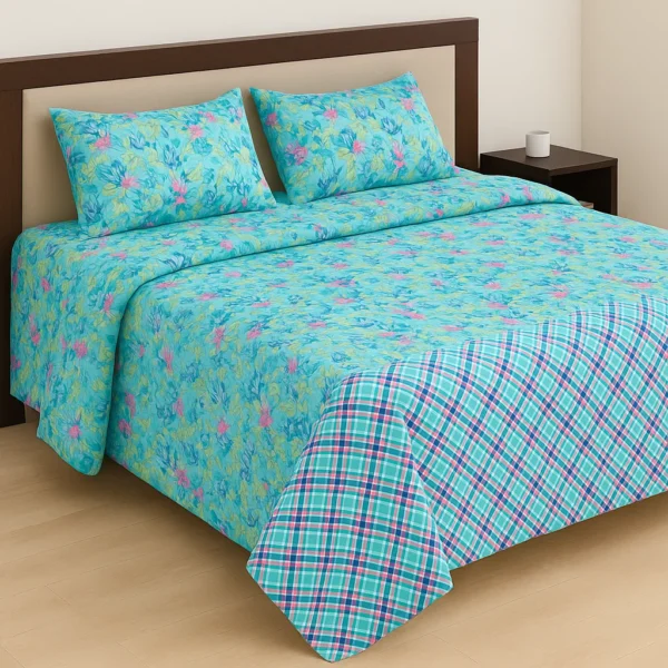 Blue floral 6 pieces cotton comforter set.
