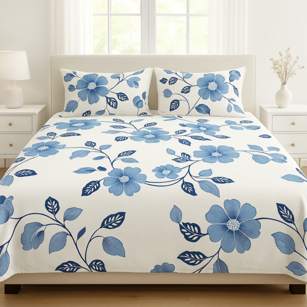 Blue-Floral-Pure-Cotton.png Cotton Bed Sheet