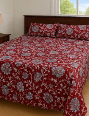 Red Floral Cotton Bedsheet